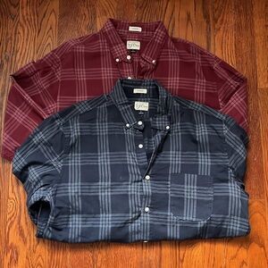 JCrew Bundle of 2 Men's Navy and Burgundy Plaid Shirts Size Large Classic Fit